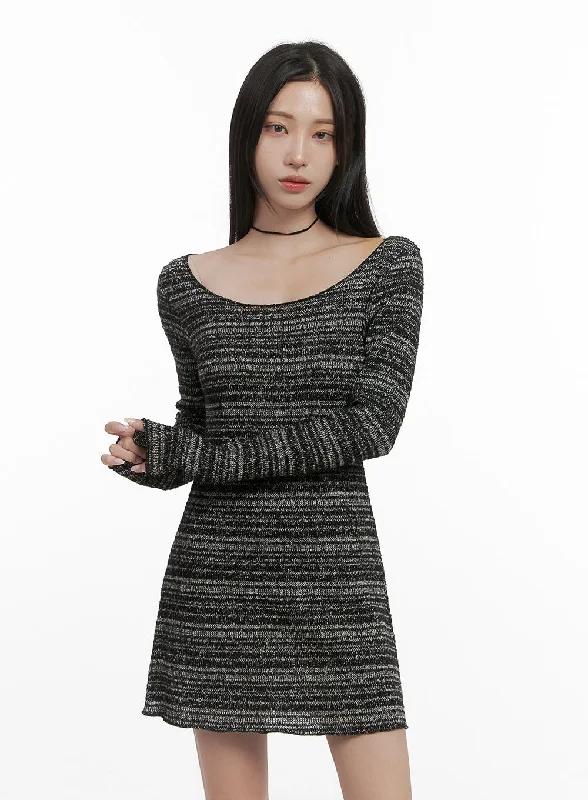 men's slim fit shirts-Striped Wool Blend Mini Dress CS430