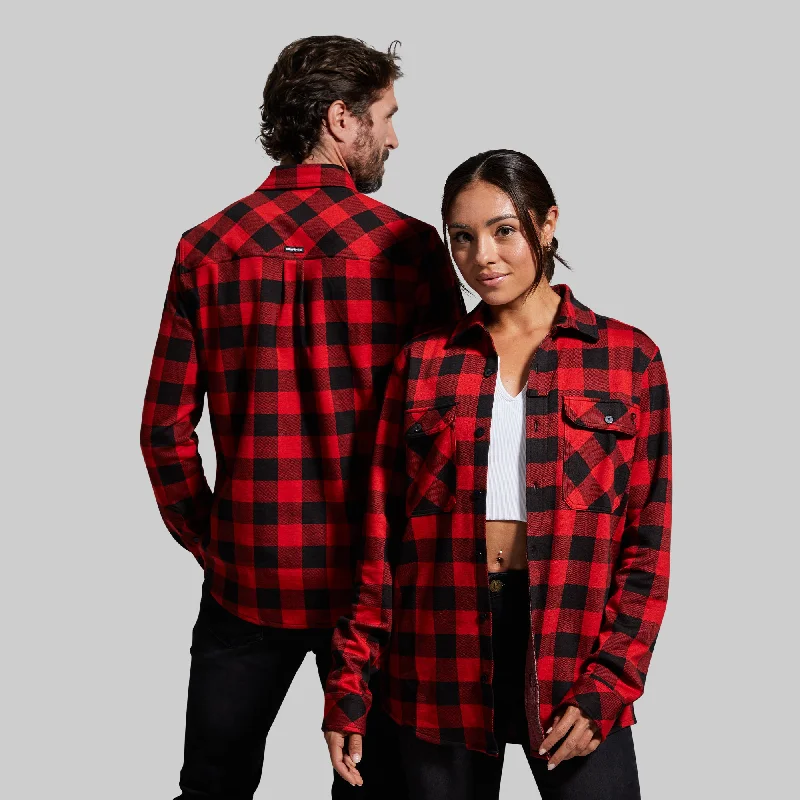 men's denim shirts-Woodsman Stretchy Flannel (Black/Red)