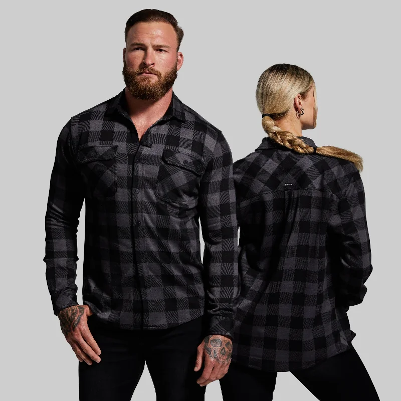 men's striped sweaters-Woodsman Stretchy Flannel (Smoke)