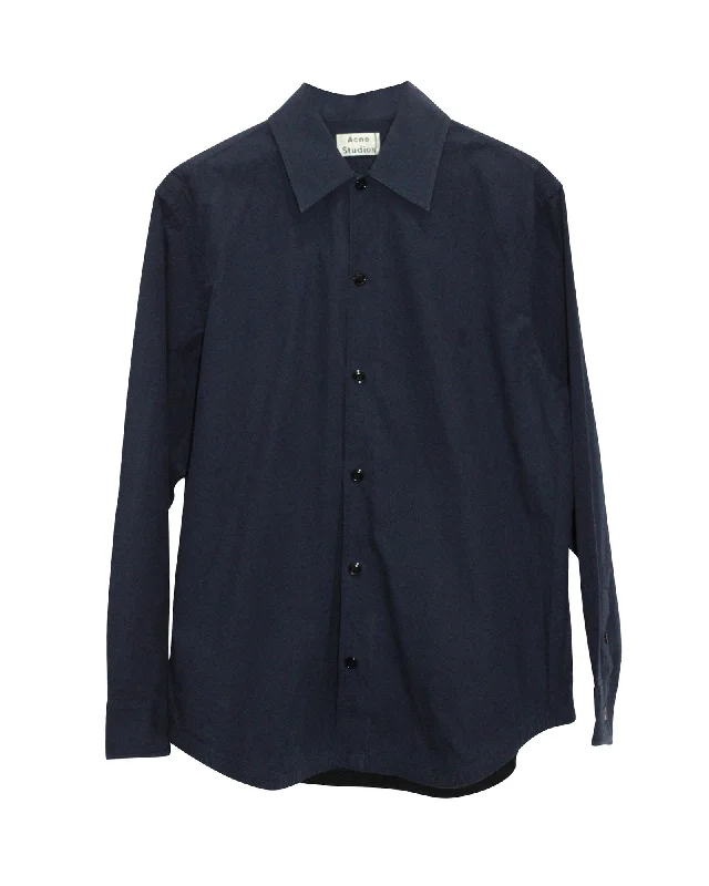 men's ripped jeans-Acne Studios Button Down Shirt in Navy Blue Cotton