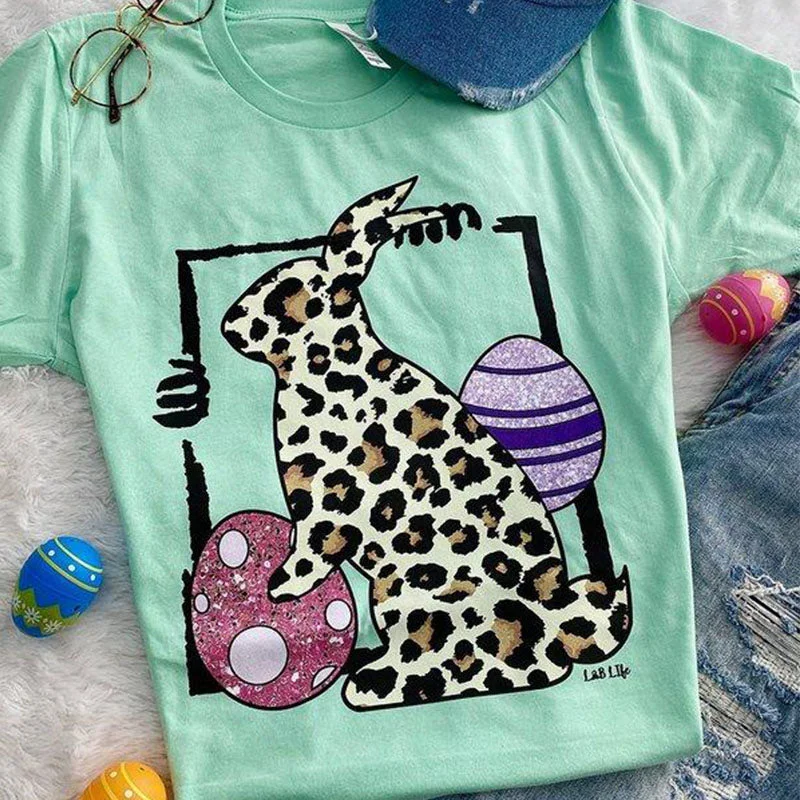 men's cotton briefs-Bjaxx Lucky & Blessed Leopard Easter Bunny Front Print T-Shirt