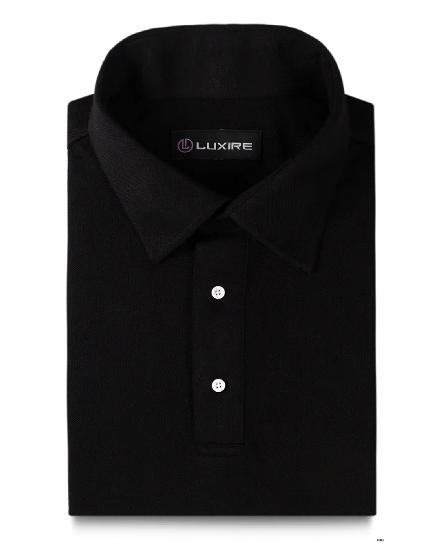 men's ribbed polos-Cotton: Black Polo T-shirt