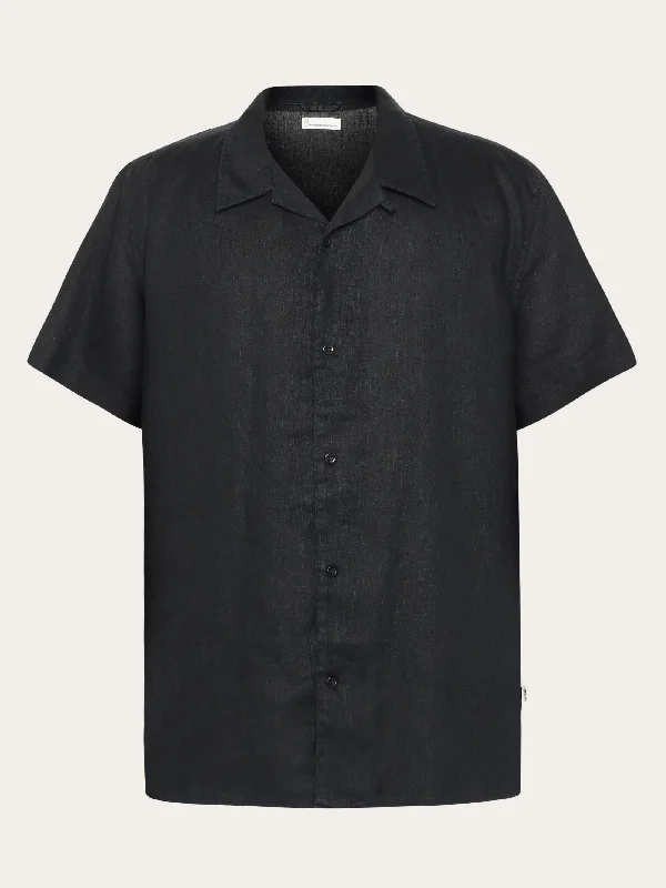 men's ribbed jackets-Box fit short sleeved linen shirt - Black Jet