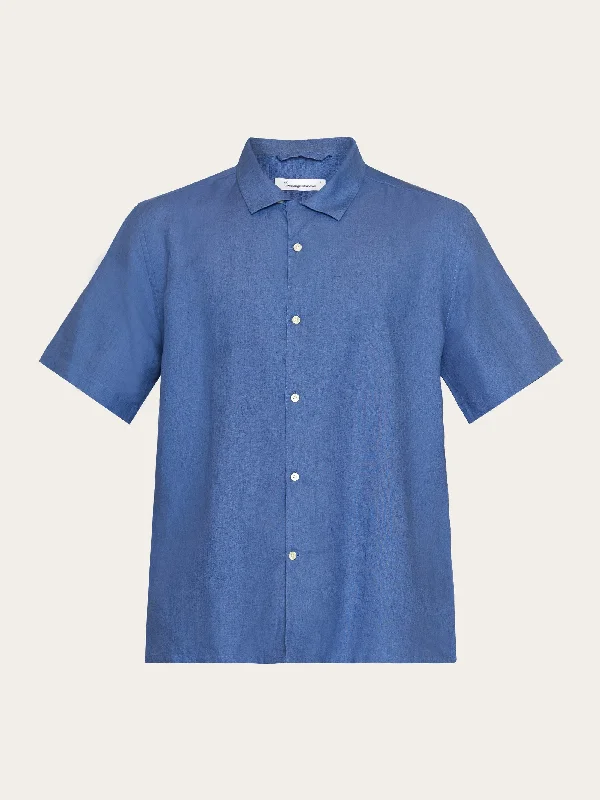 men's striped sweaters-Box fit short sleeved linen shirt - Moonlight Blue