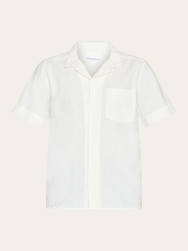 men's slim vests-Box short sleeve seersucker shirt GOTS/Vegan - Egret