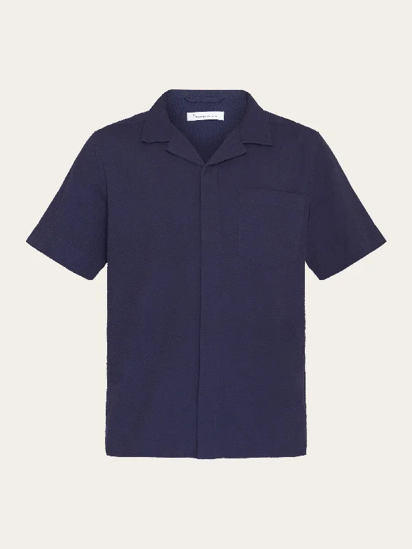 men's wool polos-Box short sleeve seersucker shirt GOTS/Vegan - Night Sky