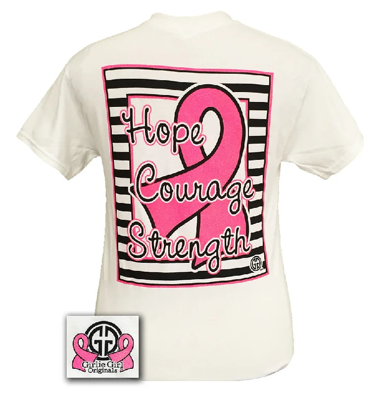 men's denim shorts-Girlie Girl Preppy Hope Courage Strength Breast Cancer Bright T Shirt