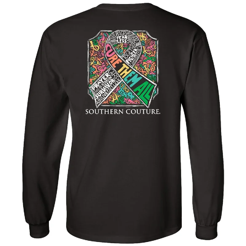 men's athletic hoodies-Southern Couture Classic Cure Them All Cancer Long Sleeve T-Shirt