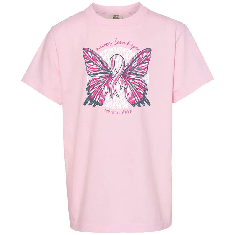 men's v-neck tees-Southernology Butterfly Ribbon Breast Cancer Comfort Colors T-Shirt