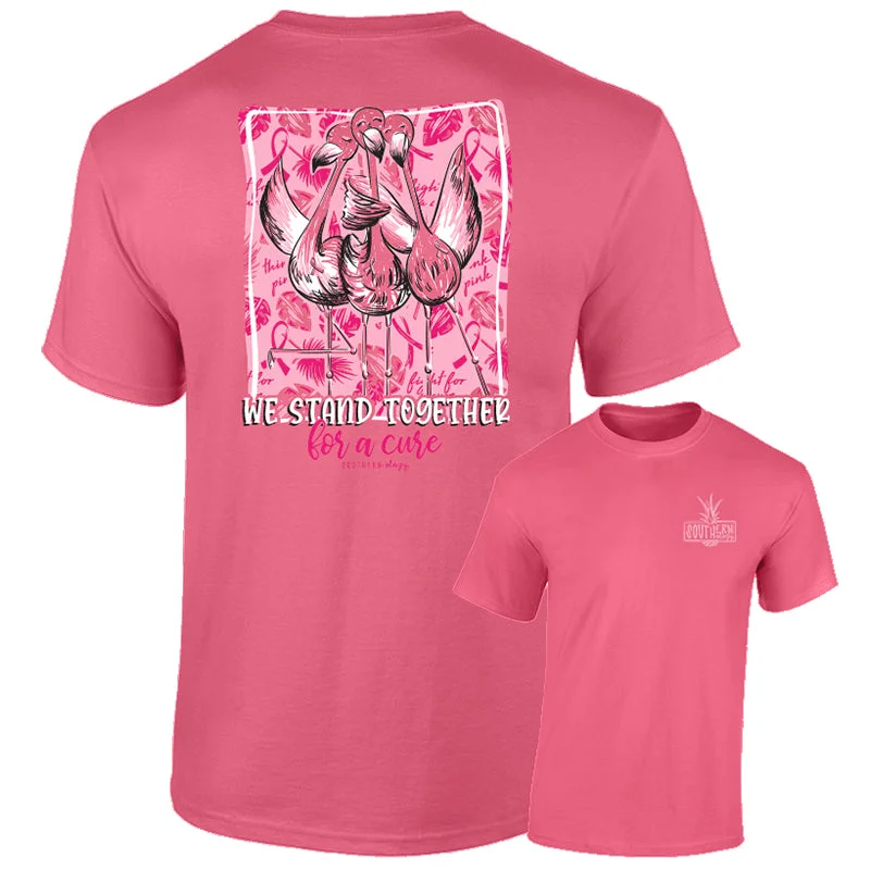 men's white vests-Southernology Cancer Stand Together Flamingo Comfort Colors T-Shirt