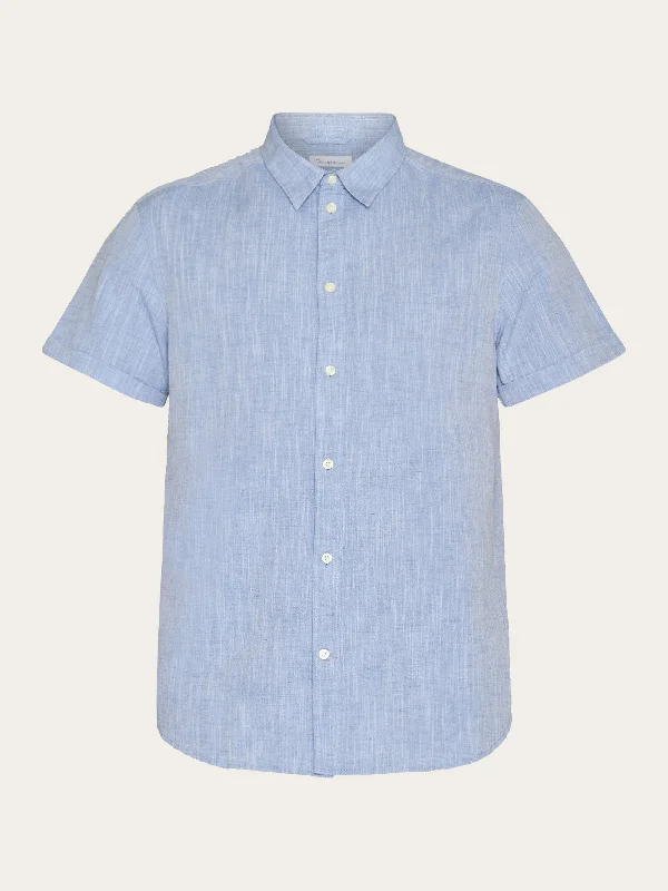 men's twill tees-Custom fit linen short sleeve shirt - Moonlight Blue