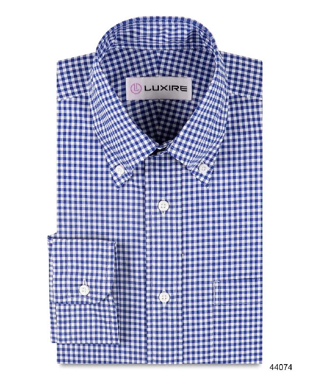 men's graphic tees-Dark Estate Blue Gingham on White