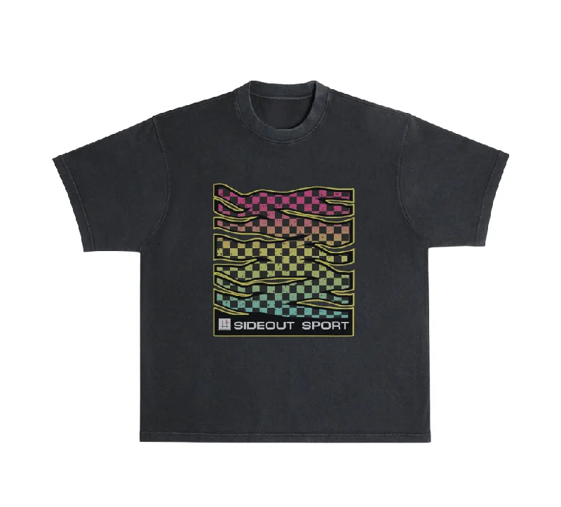 men's athletic polos-Endless Summer Rainbow Check Black Boxy Tee