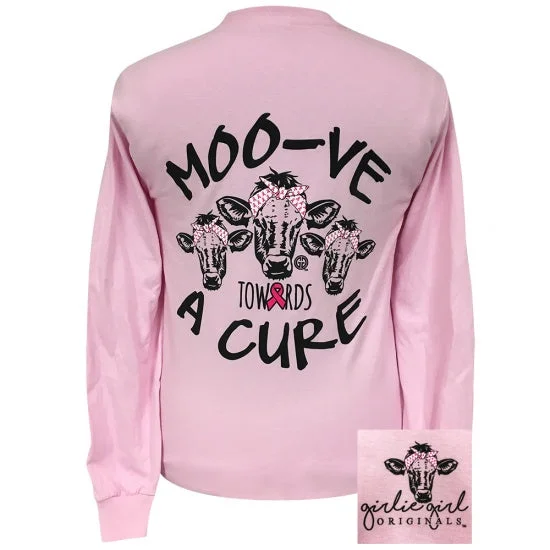 men's athletic jackets-Girlie Girl Originals Moo-ve Towards a Cure Cancer Cow Long Sleeve T-Shirt