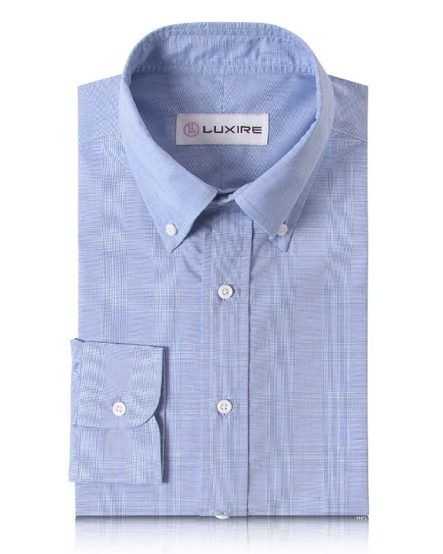 men's wool sweaters-Glen Plaid Blue on White Shirt