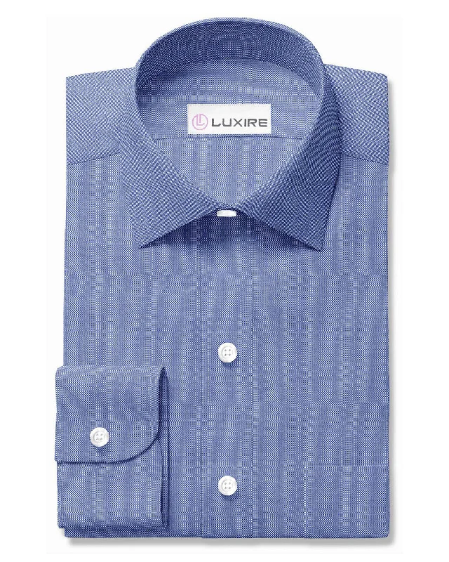 men's gingham shirts-Indigo Blue End-on-End