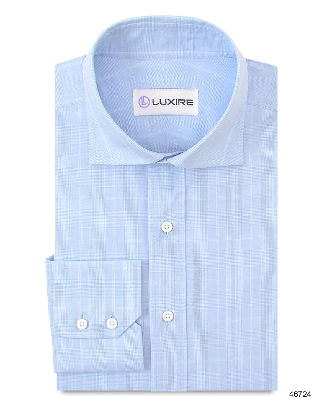 men's cotton blazers-Light Sky Blue Glen Plaid