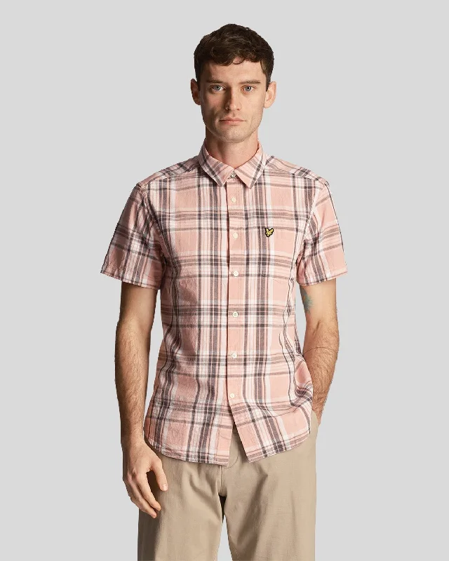 men's slim fit blazers-Linen Check Short Sleeve Shirt