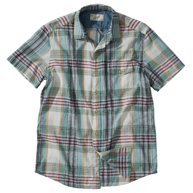 men's casual tees-Livingstone's Classic Madras Plaid Short Sleeve Shirt - Lunar Rock Blue Tan