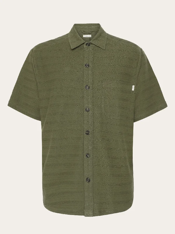 men's performance polos-Loose short sleeve cotton solid striped jersey shirt GOTS/Vegan - Burned Olive