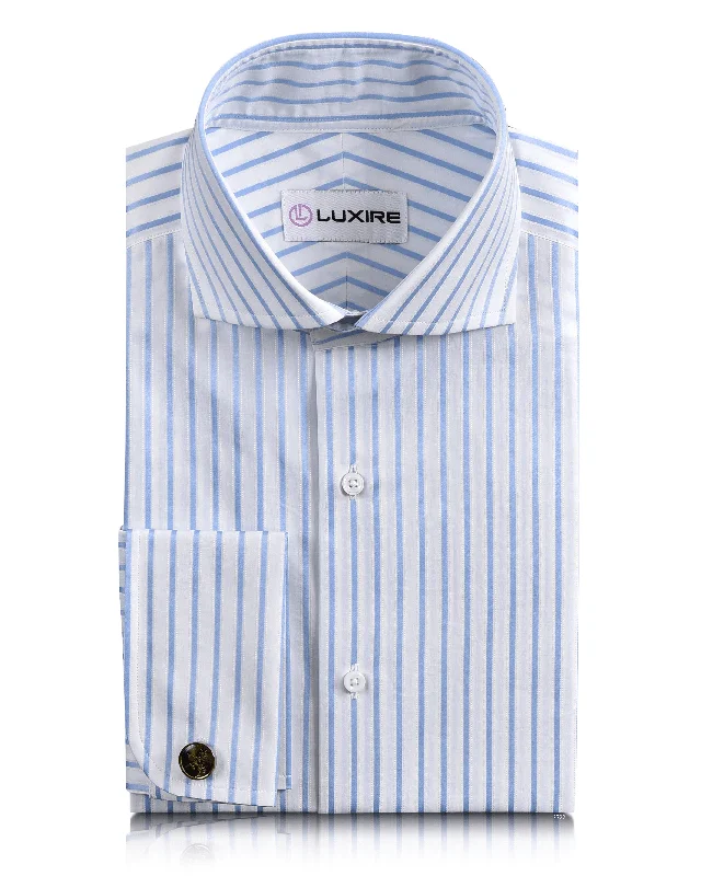 men's slim shorts-Luxire Gold - White with Blue Stripes Shirt