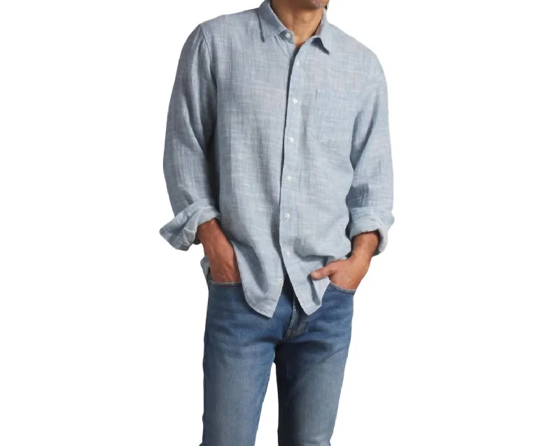 men's casual tees-Madras Cottage Loom Shirt In Blue Chambray Stripe