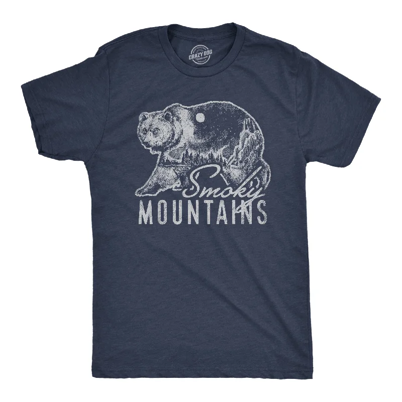 men's printed ties-Mens Retro Smoky Mountains T Shirt Funny Camping Vintage Graphic Design Tee Guys