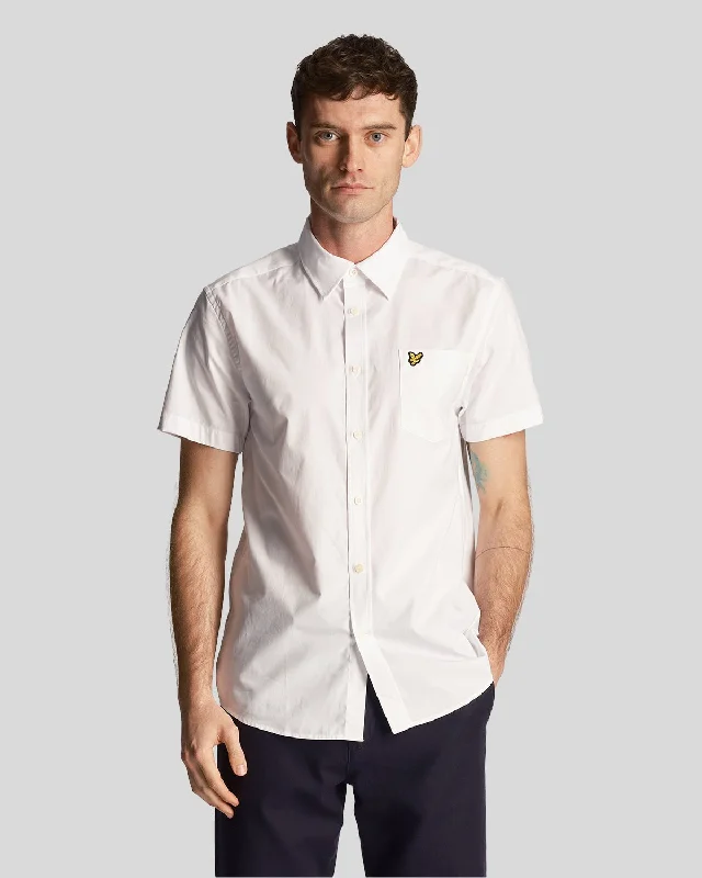 men's linen shirts-Plain Poplin Short Sleeve Shirt