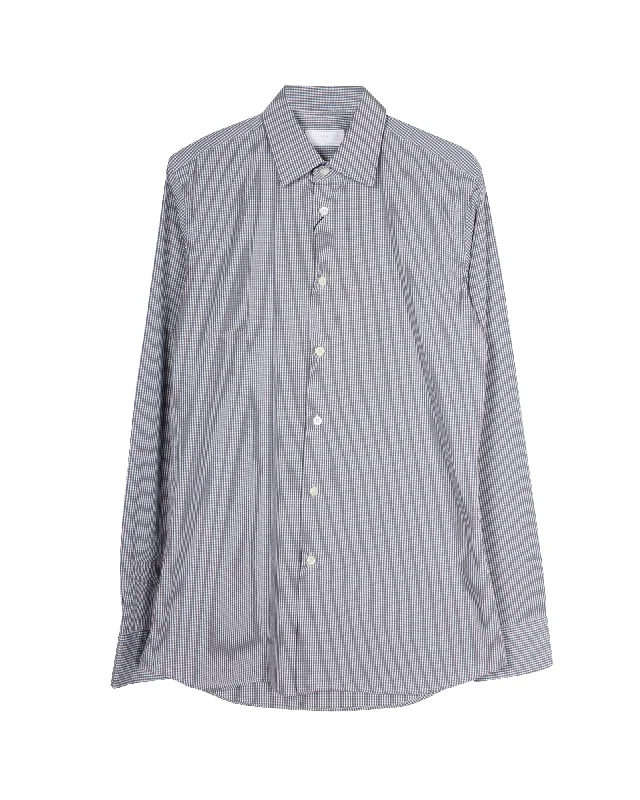 men's basketball shoes-Prada Checked Button Up Long Sleeve Shirt in Grey Cotton