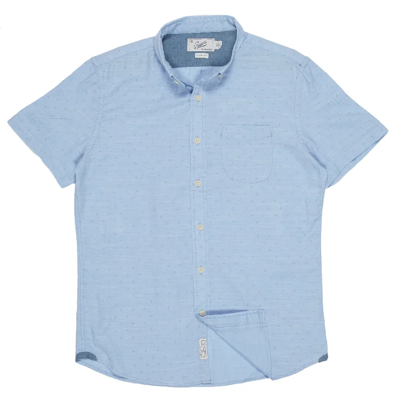 men's minimalist sneakers-Prescott Printed Summer Slub Twill Short Sleeve Shirt - Blue Twill (Final Sale)