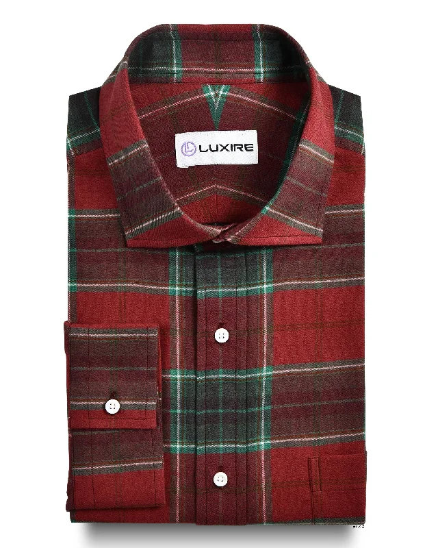 men's v-neck tees-Brushed Twill - Red Green Tartan