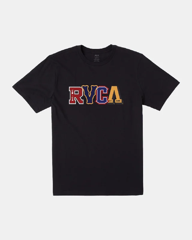 men's linen shirts-RVCA Letterman Tee - Black