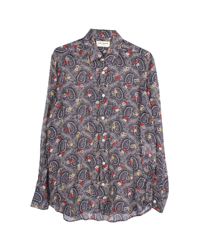 men's slim shorts-Saint Laurent Paisley Print Button Down Shirt in Multicolor Cotton