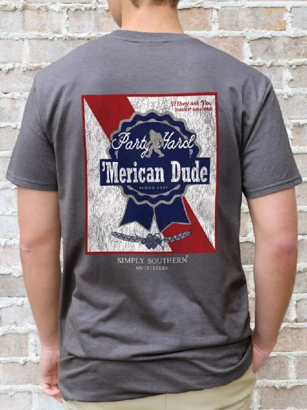 men's plaid shorts-Simply Southern Merican Dude Party Ribbon Unisex T-Shirt