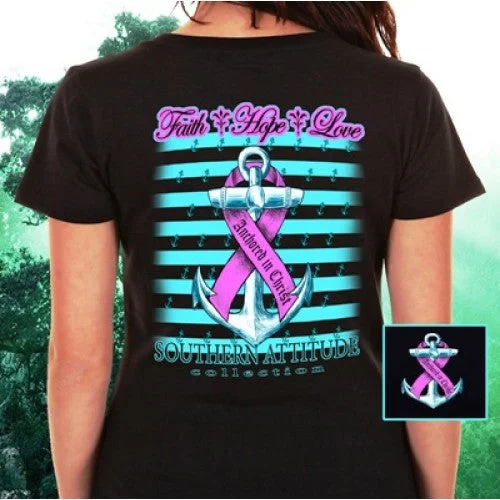 men's casual jackets-Southern Attitude Faith Hope Anchor Breast Cancer Navy T-Shirt