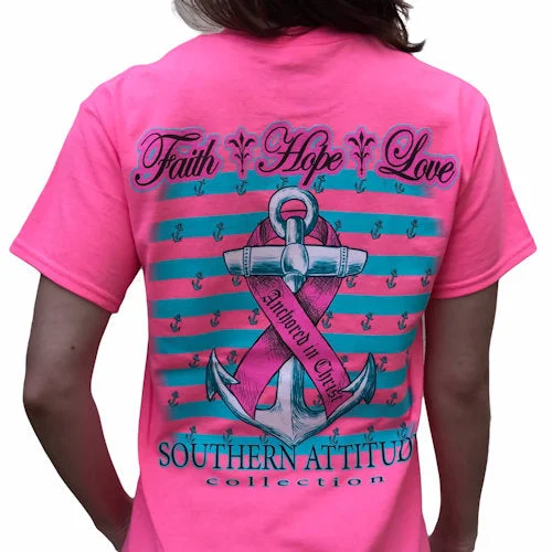 men's plaid tees-Southern Attitude Faith Hope Anchor Breast Cancer Pink T-Shirt