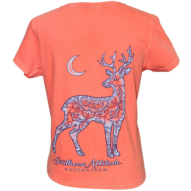 men's ribbed shorts-SALE Southern Attitude Mandala Deer Moon V-Neck Comfort Colors Fitted Ladies T-Shirt