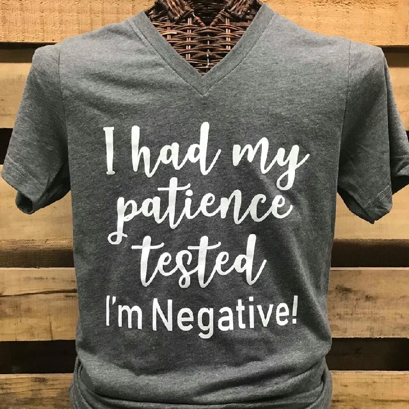 men's white hoodies-Southern Chics Apparel I Had my Patience Tested I'm Negative V-Neck Canvas T Shirt