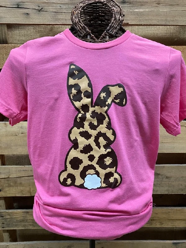 men's twill shirts-Southern Chics Apparel Leopard Bunny Rabbit Easter Canvas Girlie Bright T Shirt