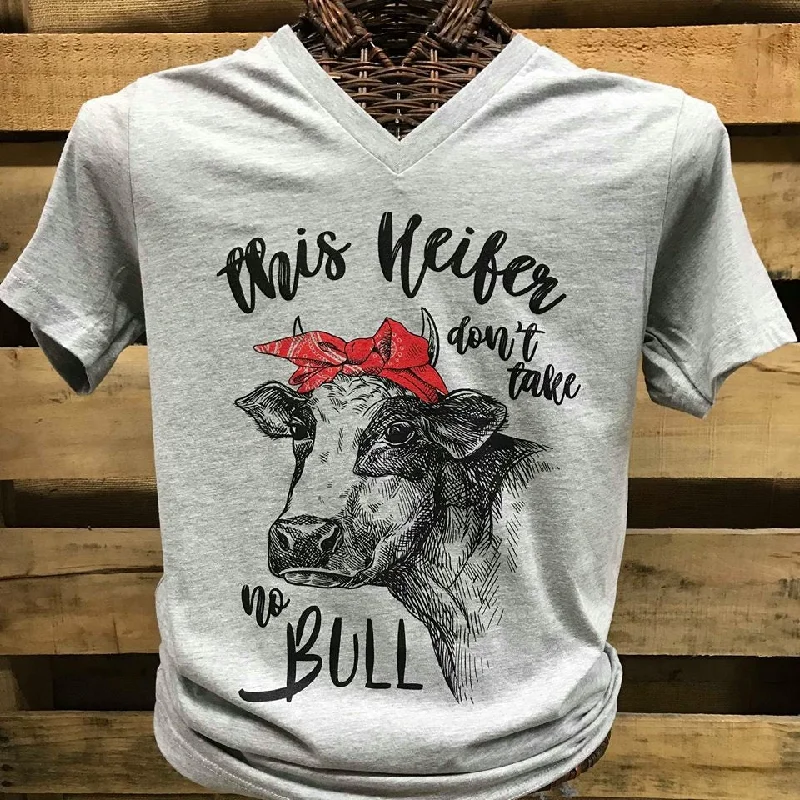 men's striped jackets-Southern Chics Apparel This Heifer Don't Take No Bull Canvas Girlie V-Neck Bright T Shirt