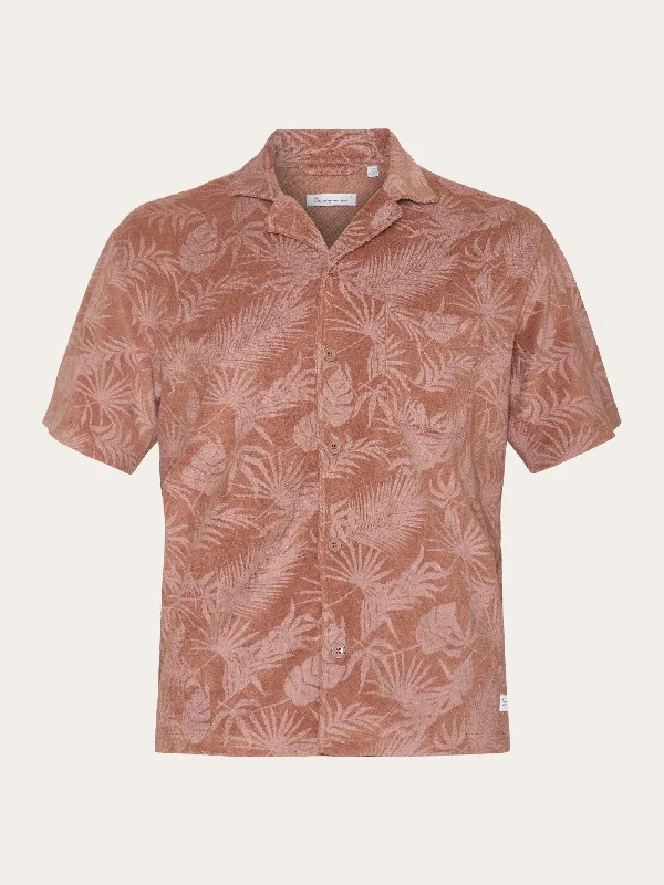 men's hiking tees-Terry loose printed short sleeve shirt - Brown