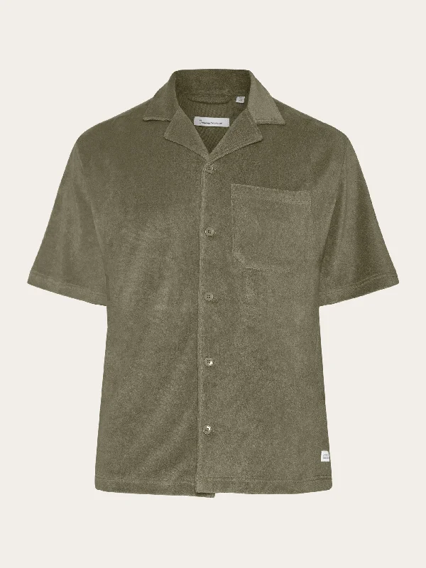 men's performance vests-Terry loose short sleeve shirt - Burned Olive