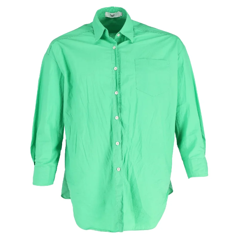 men's quilted jackets-The Frankie Shop Button-Down Shirt in Bright Green Cotton