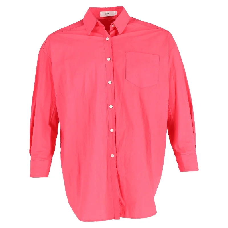 men's slipper shoes-The Frankie Shop Button-Down Shirt in Bright Pink Cotton