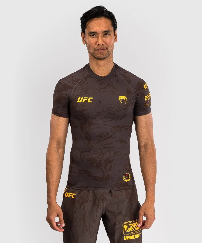 men's classic shorts-UFC Fusion by Venum Fight Week Men’s Performance Short Sleeve Rashguard - Earthen Brown