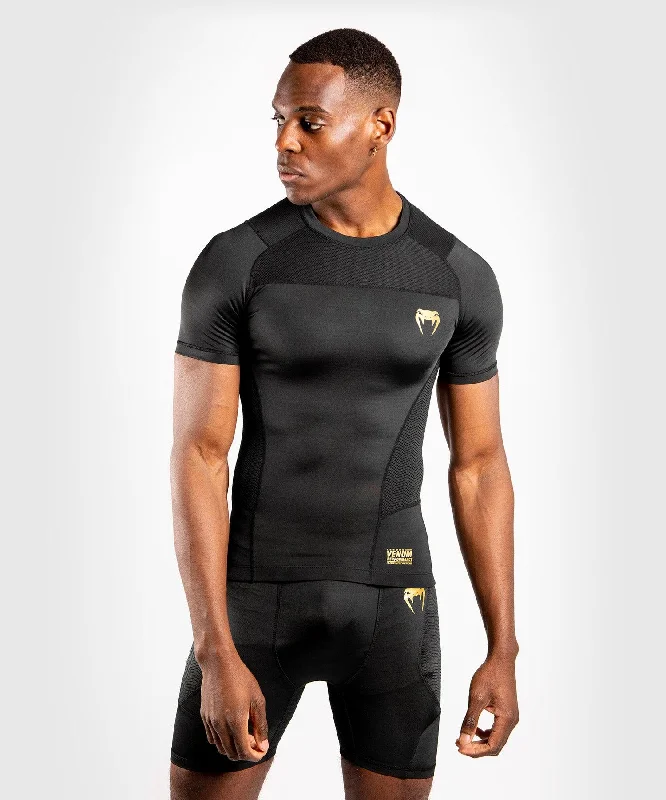 men's dress pants-Venum G-Fit Rashguard - Short Sleeves - Black/Gold