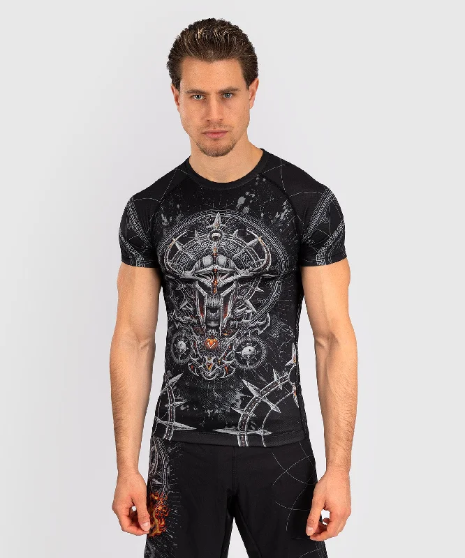 men's white shorts-Venum Gladiator 5.0 Men's Short Sleeve Rashguard - Black/Silver