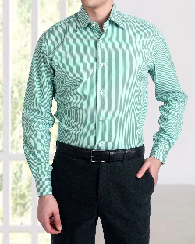 men's softshell shorts-White Green Dress Stripes Shirt