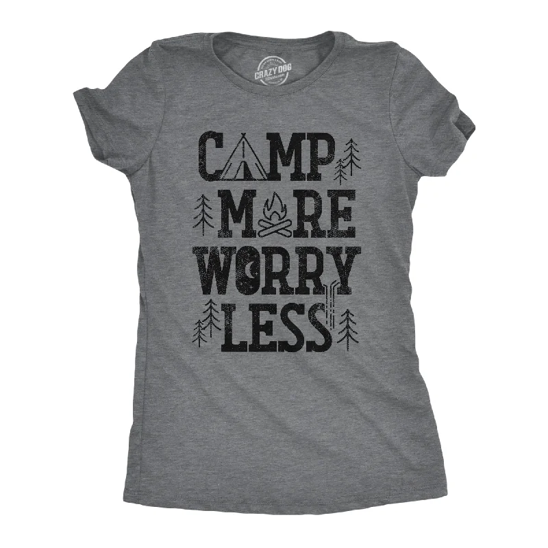 men's cotton vests-Womens Camp More Worry Less T Shirt Funny Camping Saying Gift for Camper Fun Top Guys