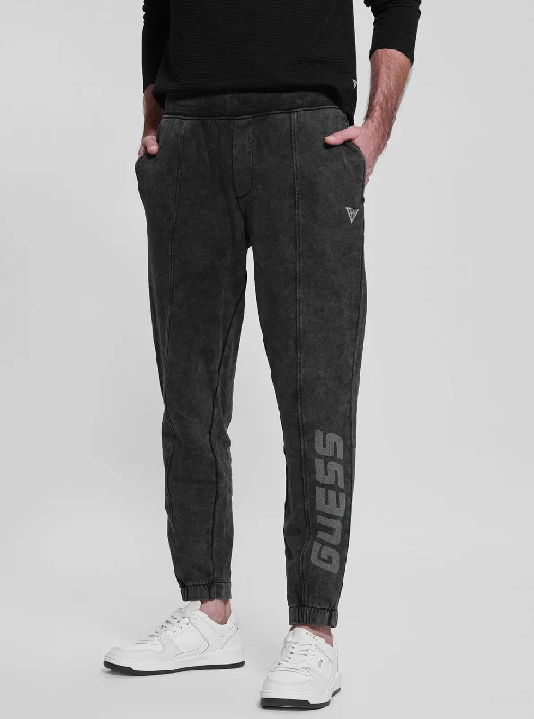 men's gabardine pants-Black Arnt Active Logo Trackpants